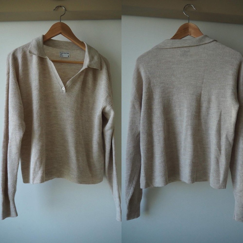 Frank + Oak white wool collared sweater